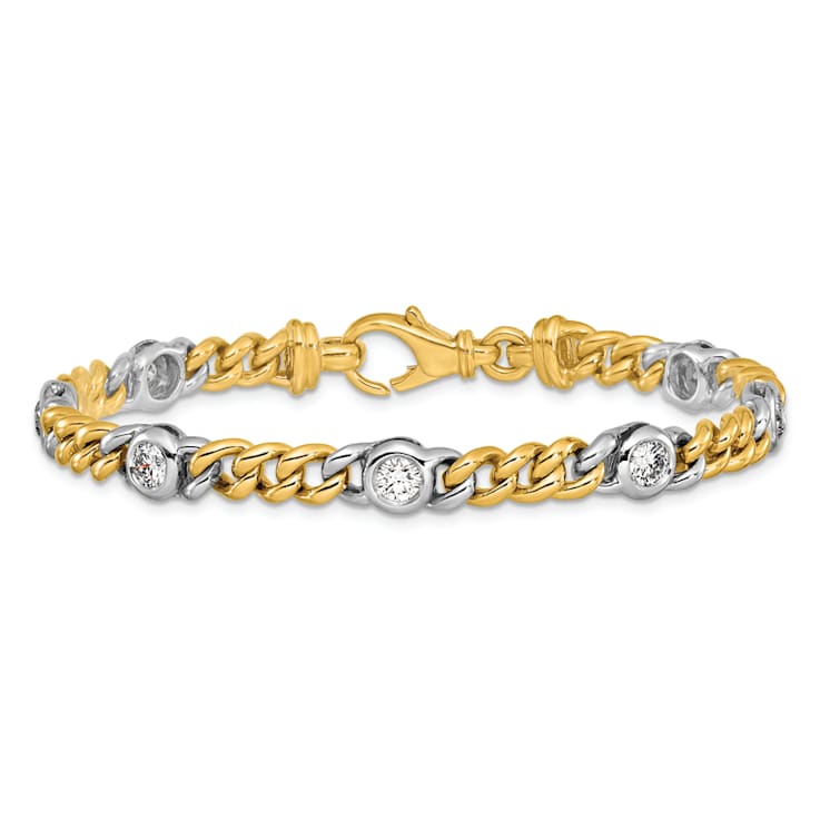 18K Yellow Gold with White Rhodium Diamond Curb 7.5-inch Bracelet