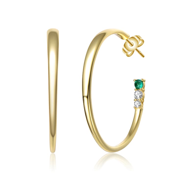 Green & Clear Cubic Zirconia, 14k Gold Over Sterling Silver with
3-Stone C-Hoop Earrings 0.28ctw