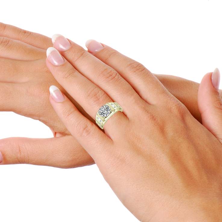 Adjustable CZ Band Ring In 14K Gold Over Brass