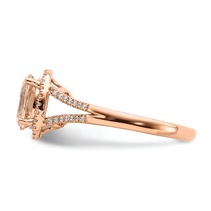 14K Rose Gold Morganite Diamond Halo Engagement Ring 1.25ctw