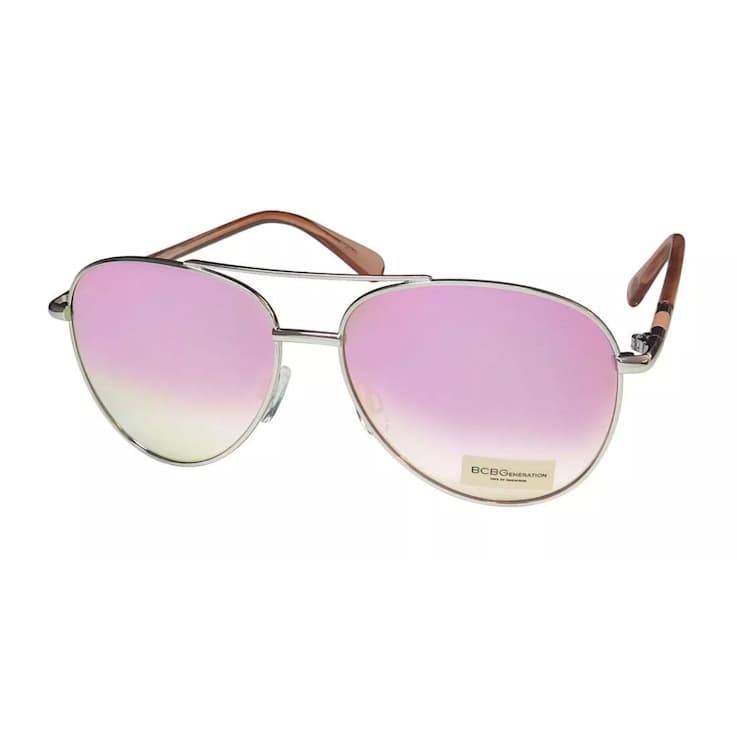BCBG Silver Frame / Pink Silver Mirrored Lens Aviator Sunglasses