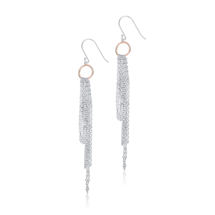 Two-Tone Tassel Drop Earrings In Sterling Silver And 18K Rose Gold Over
Sterling Silver