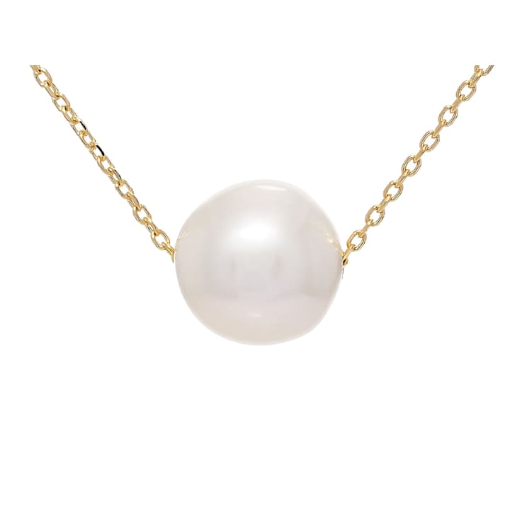 Large Freshwater Pearl Solitaire Pendant Necklace In 18K Gold Over Bronze