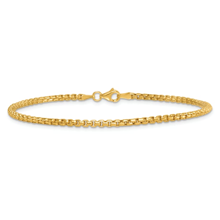 14K Yellow Gold Polished Rounded Box Chain 2.25mm Men's Bracelet