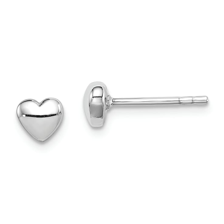 Rhodium Over Sterling Silver Polished Heart Post Earrings