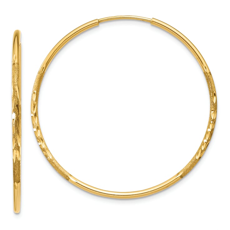 14k Yellow Gold Diamond-Cut and Satin 1 3/16" Endless Hoop Earrings