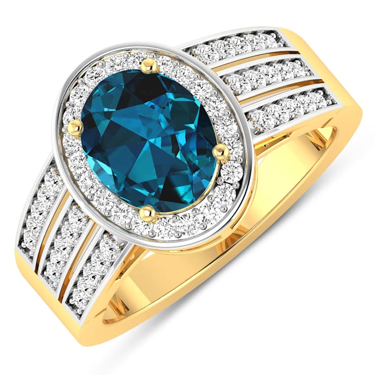 2.34ctw London Blue Topaz and Diamond 14K Yellow Gold Halo Ring