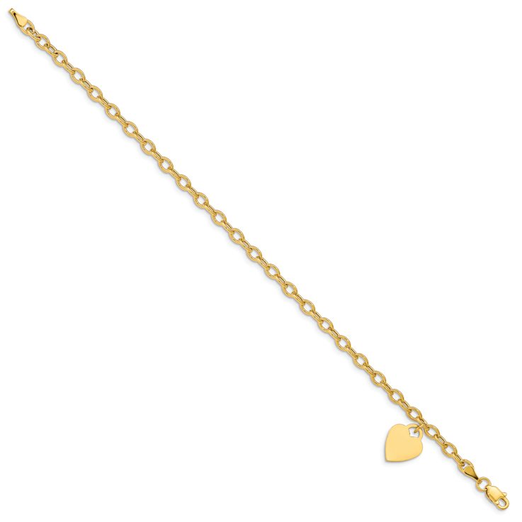 10k Yellow Gold Children's Cable Link Dangle Heart Bracelet
