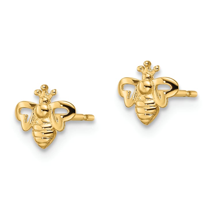 14k Yellow Gold Children's Textured Bumble Bee Stud Earrings