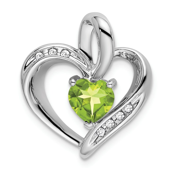 Rhodium Over 14k White Gold Peridot and Diamond Heart Pendant