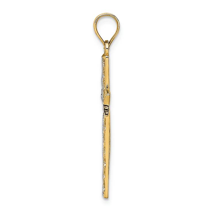 14K Two-tone Gold  Textured and Diamond-Cut Cross Charm
