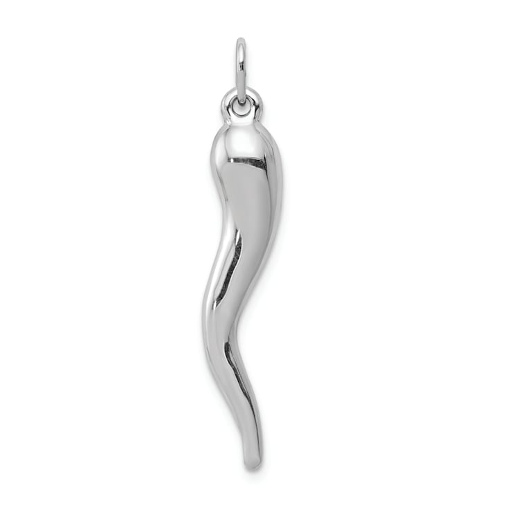 14k White Gold 3D Italian Horn Pendant