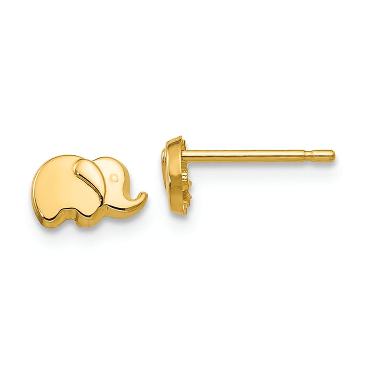 14k Yellow Gold Polished Elephant Stud Earrings