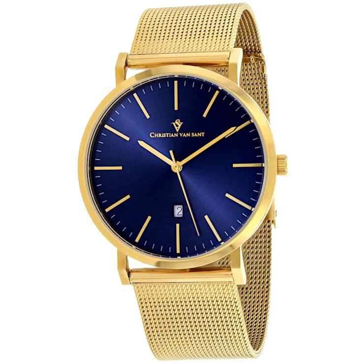 Christian Van Sant Men's Paradigm Blue Dial, Yellow Stainless Steel Watch