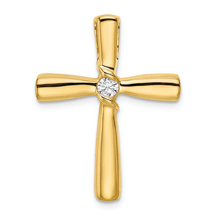 14k Yellow Gold Polished Diamond Cross Chain Slide Pendant