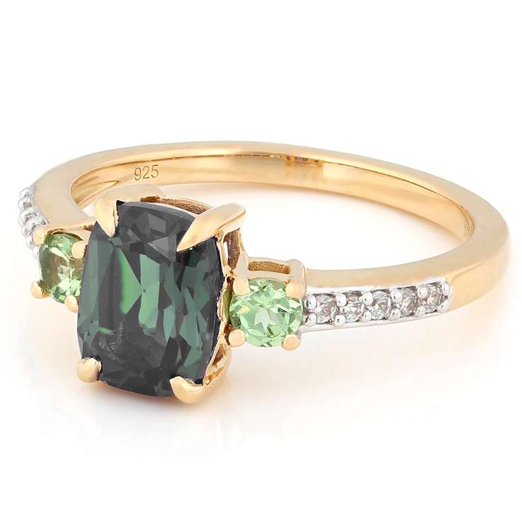 Lab-Created Alexandrite, Tsavorite And White Zircon Ring In 18K Gold
Over Sterling Silver 2.52ctw
