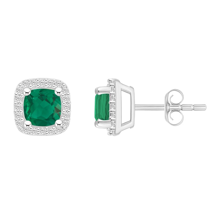 5mm Cushion Created Emerald And Created White Sapphire 10k White Gold
Halo Stud Earrings