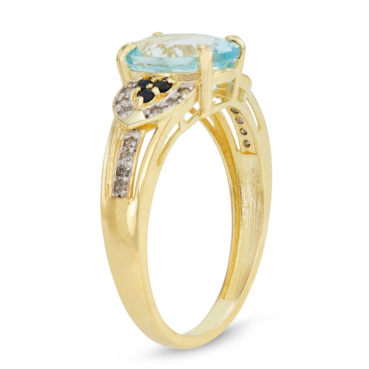Aquamarine and Sapphire with Diamond Accent 10K Yellow Gold Ring 1.81ctw