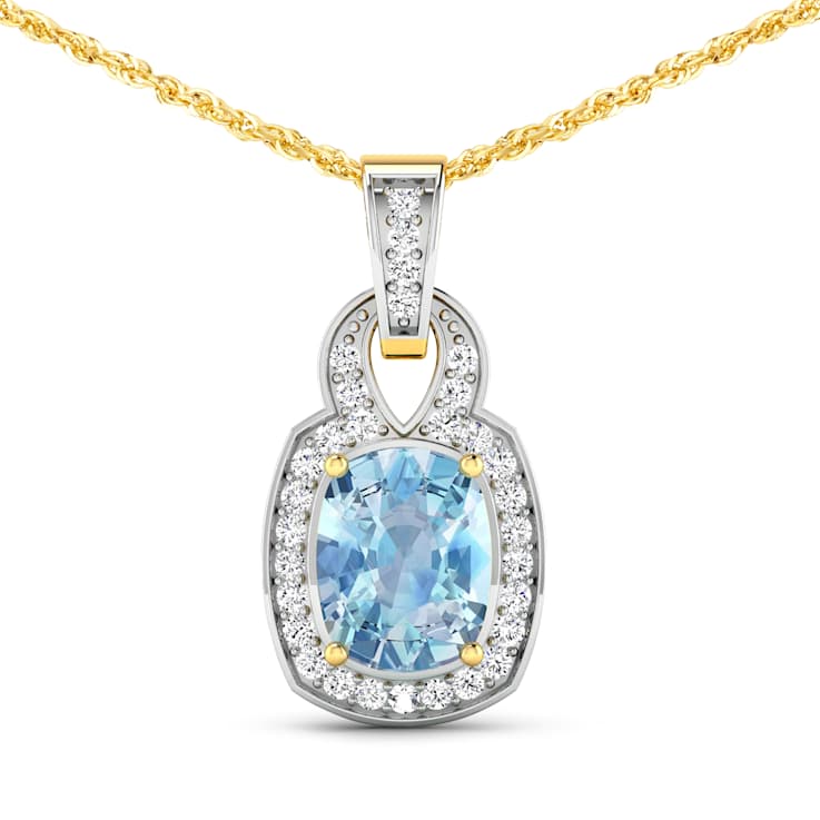 1.65ctw 14K Yellow Gold Aquamarine and White Diamond Pendant with 18
inch Cable Chain