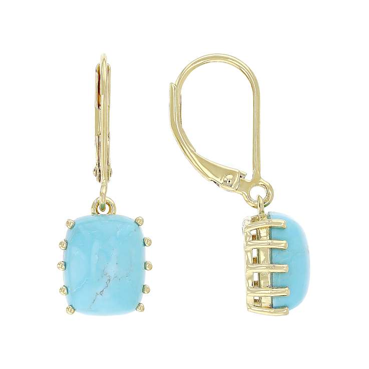 Kingman Turquoise Cushion Earrings In 18K Gold Over Sterling Silver