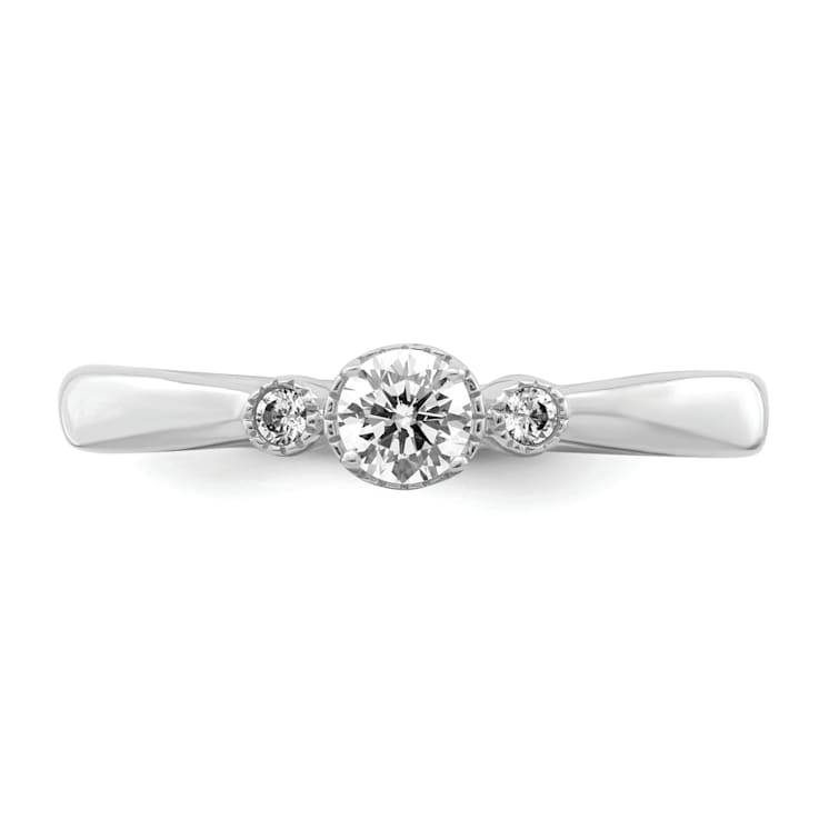 Rhodium Over 14K White Gold Petite Beaded Edge Round Diamond Ring 0.24ctw