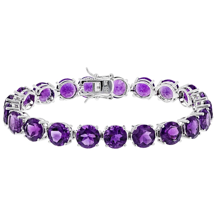 Purple Amethyst Rhodium Over Sterling Silver Tennis Bracelet 34.60ctw