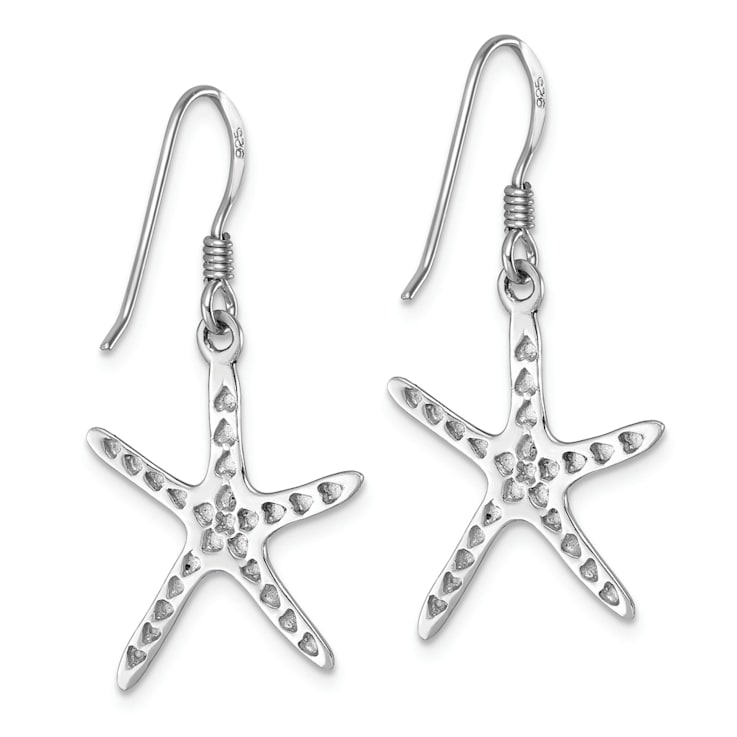 Rhodium Over Sterling Silver Polished Starfish Dangle Earrings