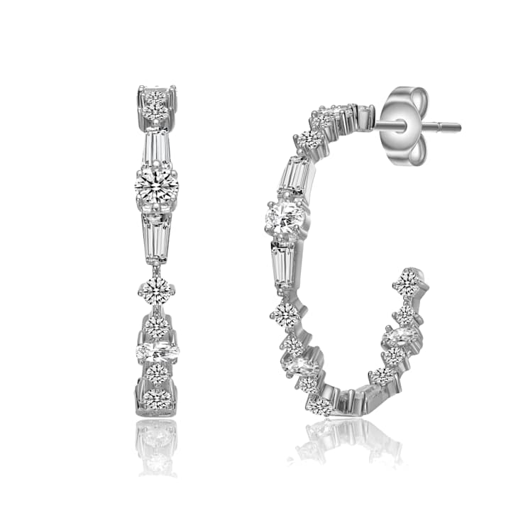 CZ C-Hoop Earrings In Sterling Silver