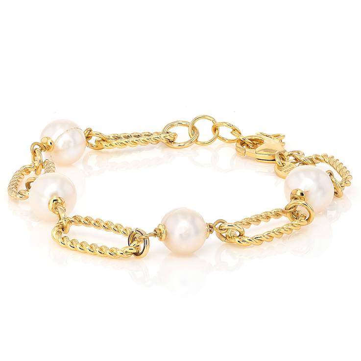 Freshwater Pearl Station Bracelet In 18K Gold Over Bronze
