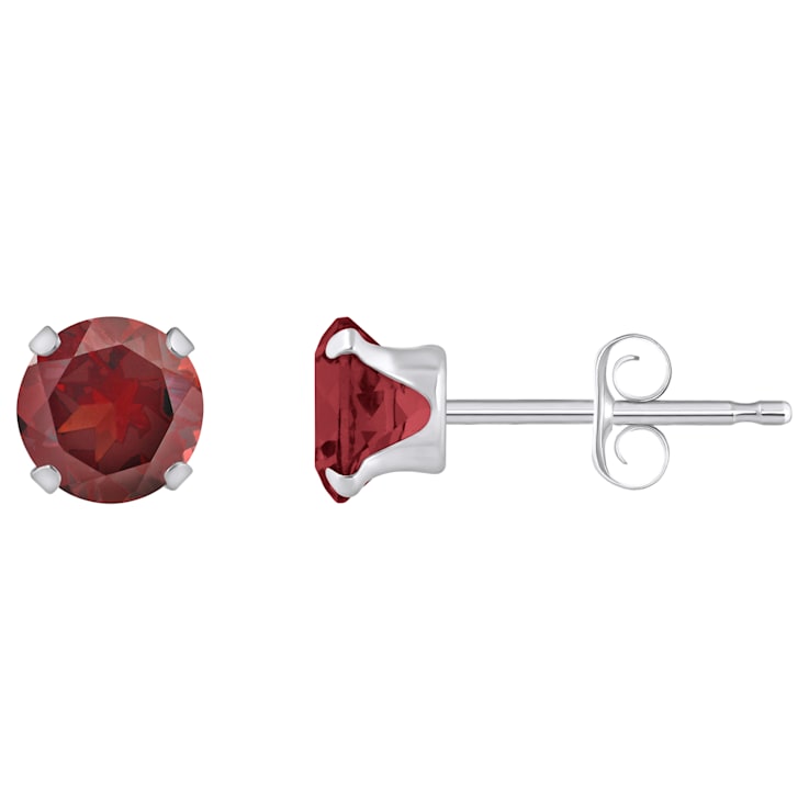 5mm Round Garnet Rhodium Over 10k White Gold Stud Earrings