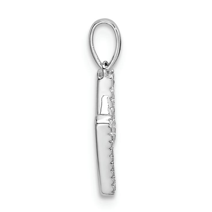Rhodium Over 14k White Gold Diamond Letter M Initial Pendant