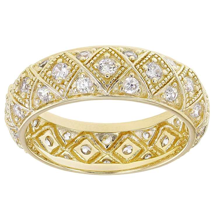 Geometric Design CZ Eternity Band Ring In 18K Gold Over Sterling Silver