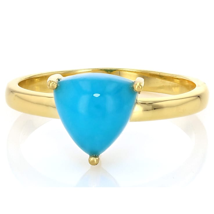Turquoise Trillion Solitaire Ring In 18K Gold Over Sterling Silver 8mm
