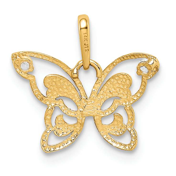 14k Yellow Gold Polished Cubic Zirconia Butterfly Pendant