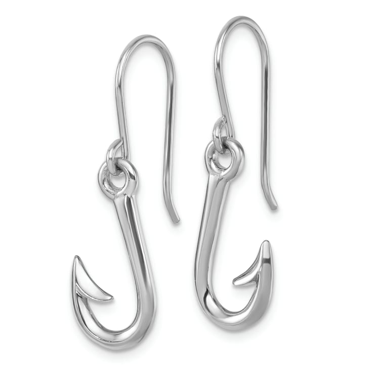 Rhodium Over Sterling Silver Polished Hook Dangle Earrings