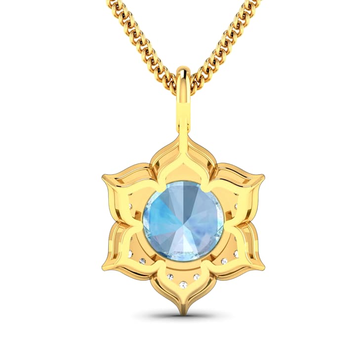 1.90ctw 14K Yellow Gold Aquamarine and White Diamond Pendant with 18
inch Cable Chain