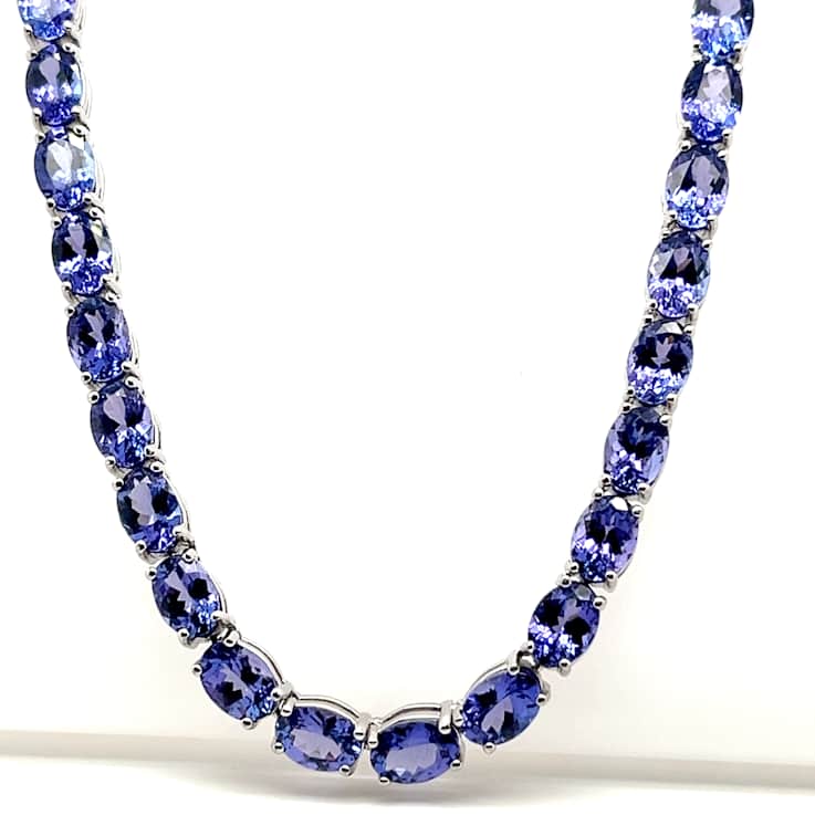 Oval Tanzanite Rhodium Over Sterling Silver Necklace, 47.78 ctw
