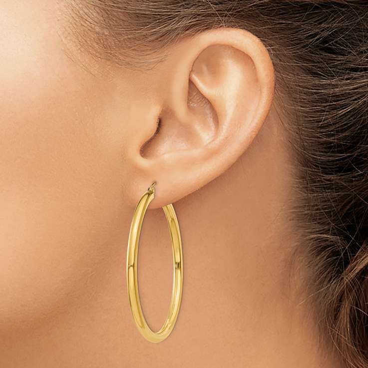 14k Yellow Gold 1 9/16" Polished Tube Hoop Earrings