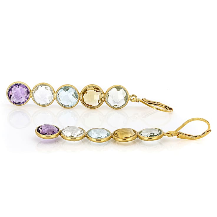 Multi-Gemstone Dangle Earrings In 18K Gold Over Sterling Silver 19.90ctw