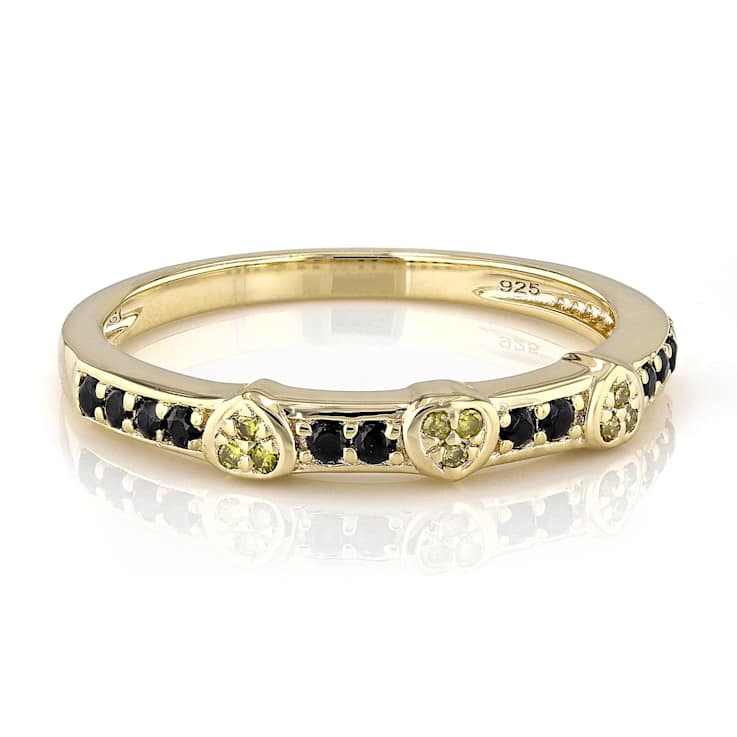 Black Spinel And Yellow Diamond Band Ring In 18K Gold Over Sterling
Silver 0.54ctw