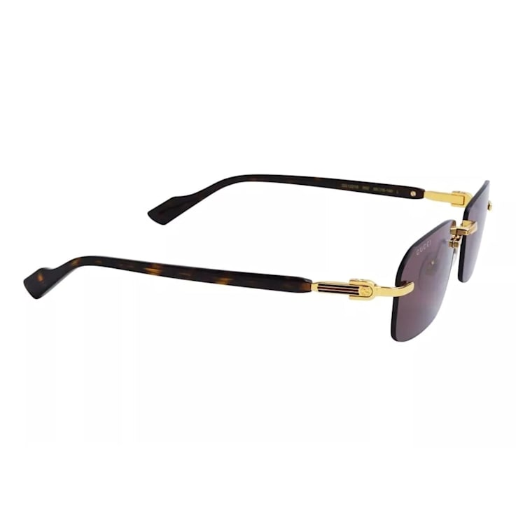 Gucci Gold Tone and Brown Havana Frame / Brown Lens Rectangular Sunglasses