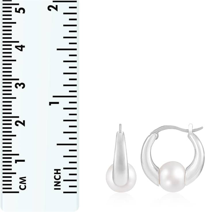 7.5-8mm White Cultured Freshwater Pearl Rhodium Over Sterling Silver Earrings