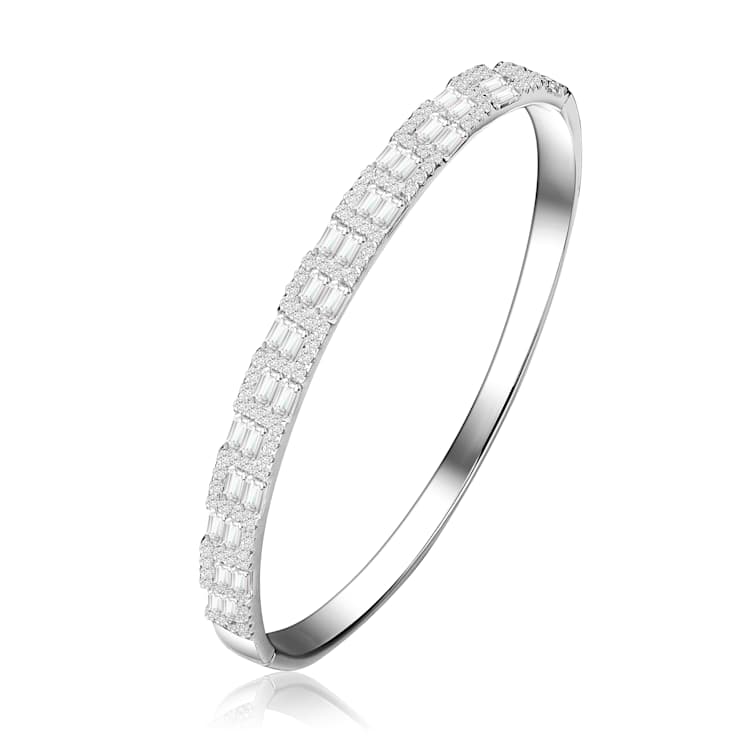 CZ Two-Row Bangle Bracelet In Sterling Silver