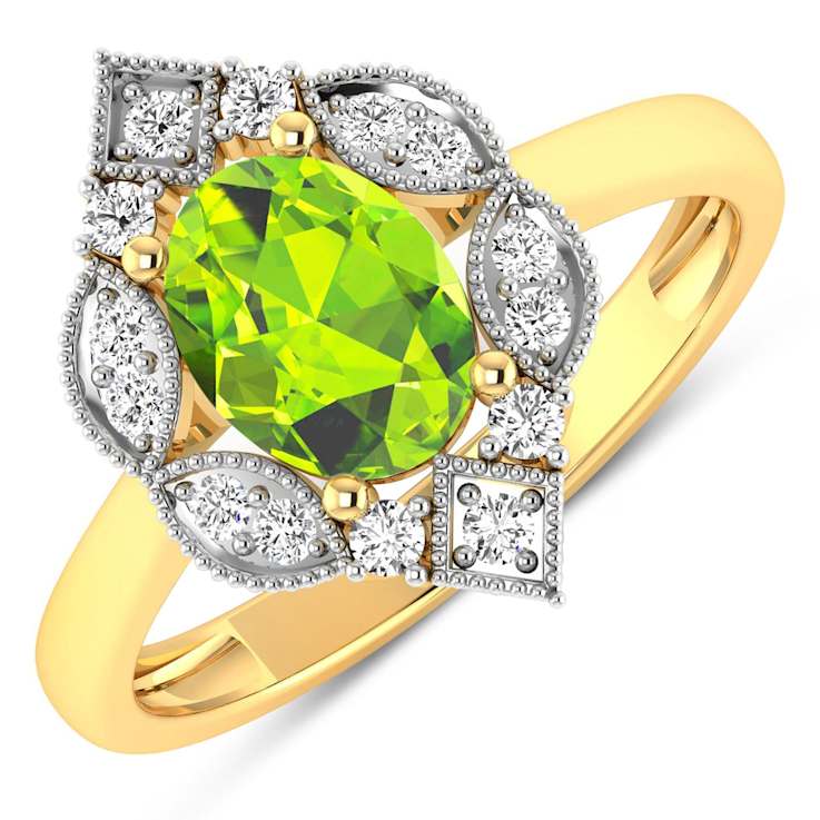 1.25ctw Green Peridot and Diamond 14K Yellow Gold Halo Ring