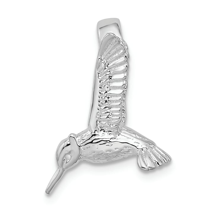Rhodium Over Sterling Silver Polished 3D Hummingbird Slide Pendant