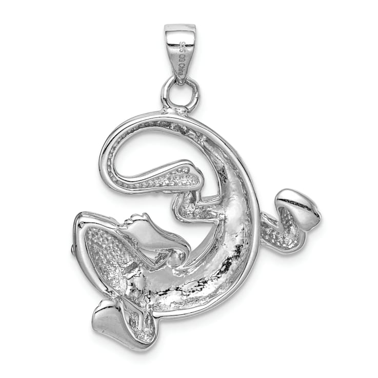 Rhodium Over Sterling Silver Lab Created Blue Opal Gecko Pendant
