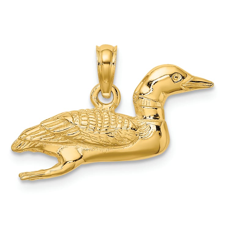 14k Yellow Gold Solid 3D Polished and Textured Mallard pendant