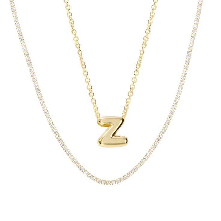 CZ Initial Z Tennis Necklace And Pendant Set In 14K Gold Over Brass 4.05ctw