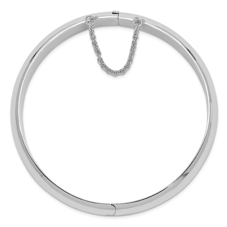 Rhodium Over Sterling Silver 12.00mm Hinged Bangle Bracelet