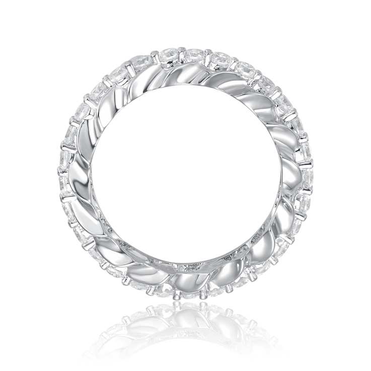 Modern CZ Band Ring In White Rhodium Over Brass
